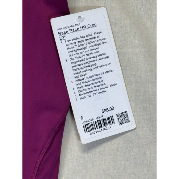 Lululemon Base Pace HR Crop 23" Women's Size 6 Moonlit Magenta LW6BO1S New - Picture 2 of 14